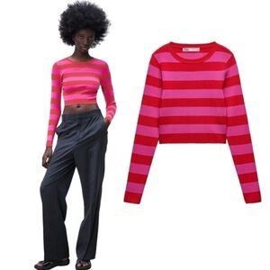 Zara Vibrant Pink and Red Striped Top
